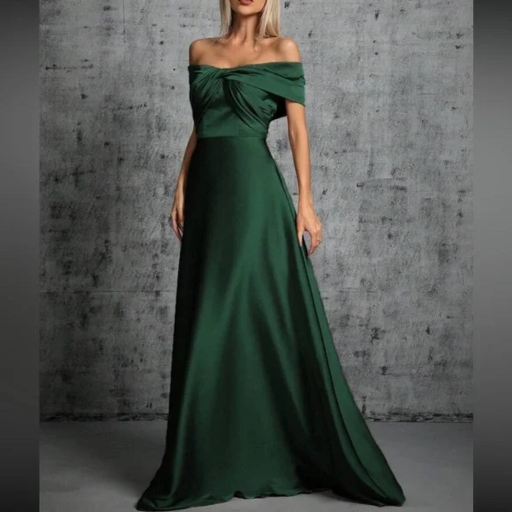 Luxe Satin Off Shoulder Evening Prom Party Formal Wedding Dress - Picture 11 of 16